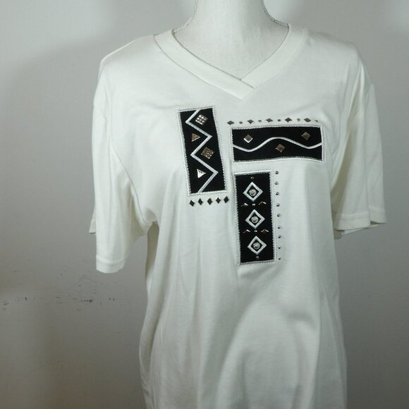 Woman's Black & White Tee Studded Shirt and Jacket Saint Germain Paris Large Vtg - Picture 3 of 4